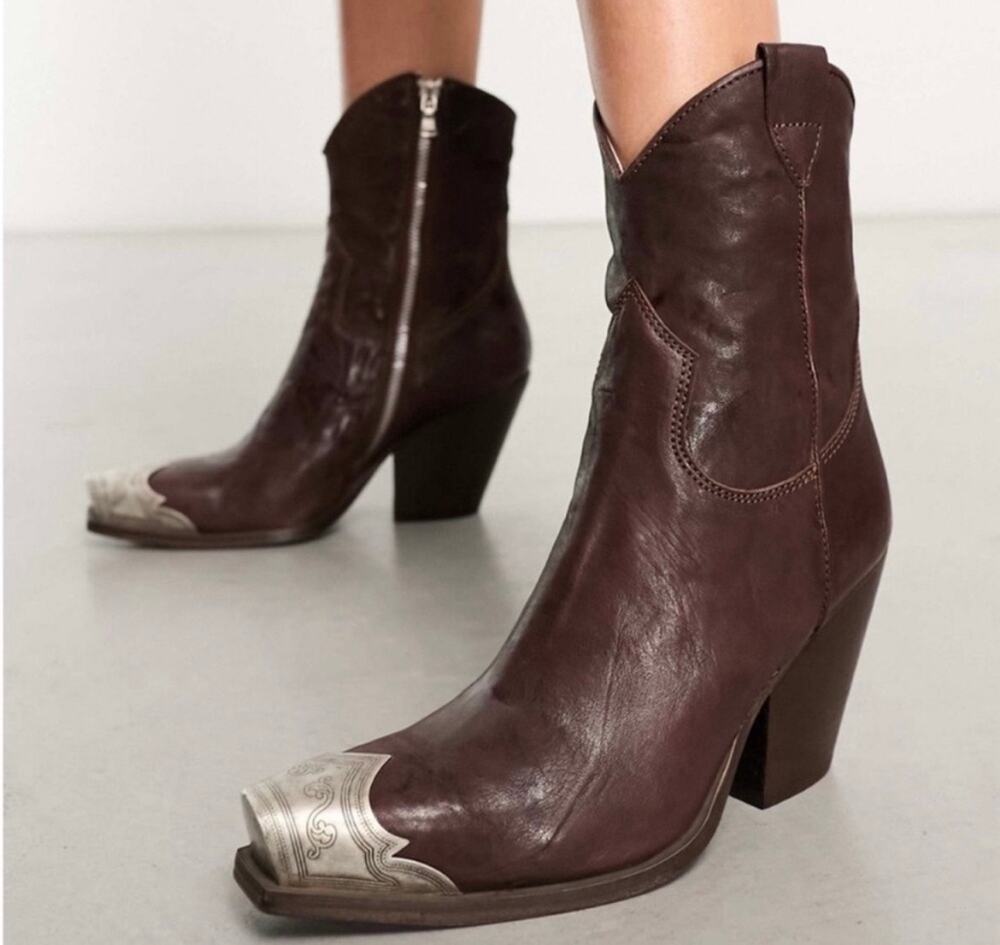 Free People Brayden Western Leather Boots Size 39.5 9.5 Hot Fudge New $298